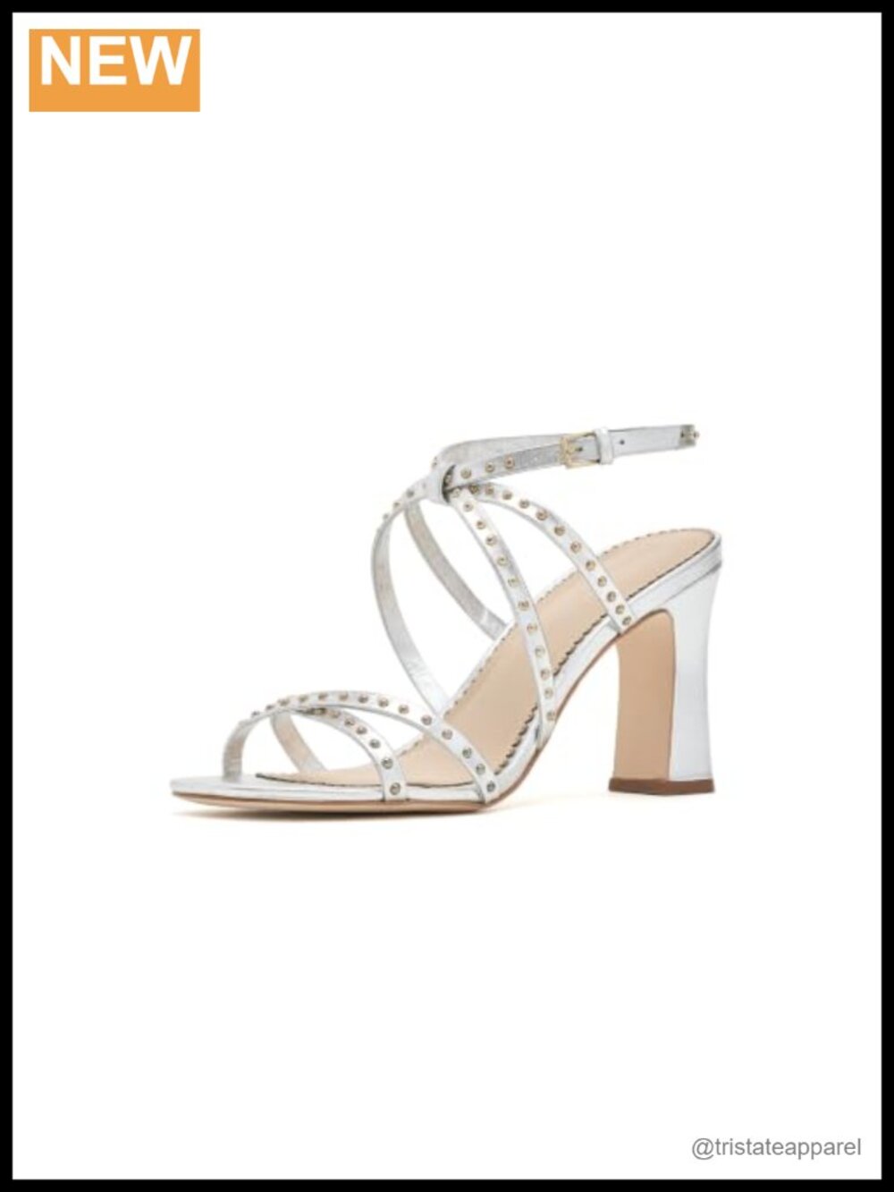 Metallic Leather Studded Block Heel Slingback Sandal Formal